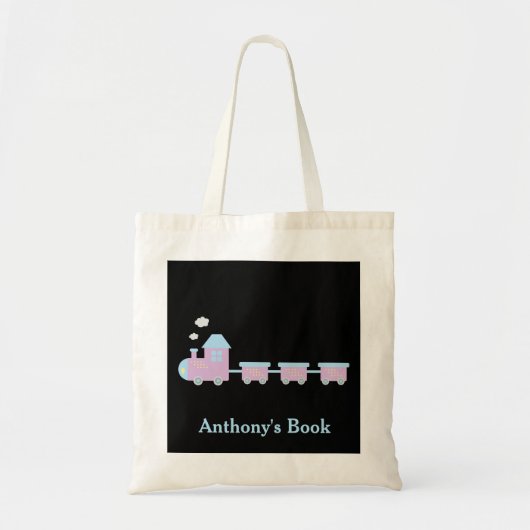 Tote Bag Pink Blue Black train enfants bibliothèque (Devant)