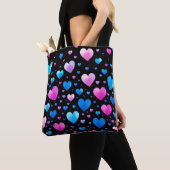 Tote Bag Pink & Blue Glowing Hearts (De près)