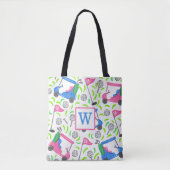 Tote Bag Pink Blue Green Golf Preppy Initial (Devant)
