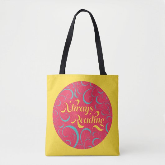 Tote Bag Pink Blue Yellow Swirls Toujours Lecture Livre (Devant)