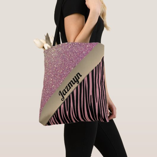Tote Bag Pink Blush Glam Zebra Imprimer Personnalisé (De près)