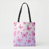 Tote Bag Pink butterflies and flowers pattern (Devant)