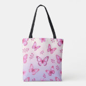 Tote Bag Pink butterflies and flowers pattern (Dos)