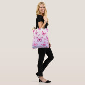 Tote Bag Pink butterflies and flowers pattern (Sur le modèle)