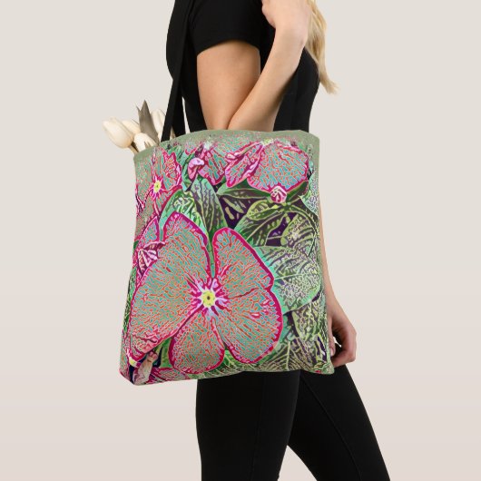 Tote Bag Pink Caladium Leaf and Abstract Botanical (De près)