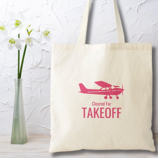 Tote Bag Pink Cessna Airplane Cleared for Takeoff Funny