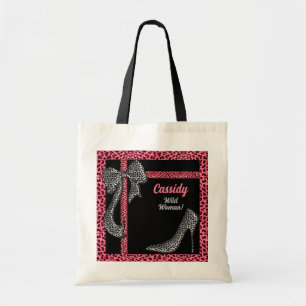 Tote Bag Pink Cheetah Imprimer avec nom sur noir