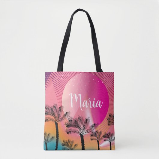 Tote Bag Pink clair été Tropical coucher de soleil Palm Tre (Devant)