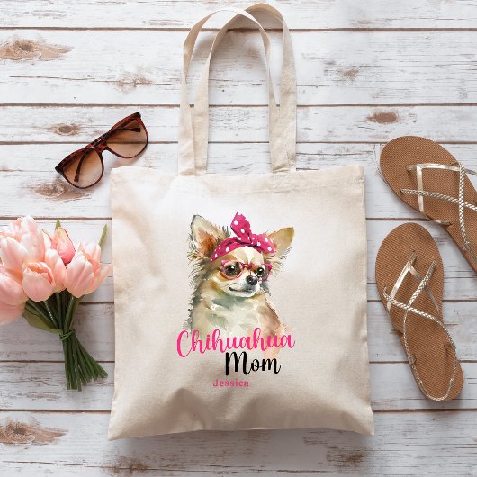 Tote Bag Pink Cute Chihuahua Maman