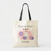 Tote Bag Pink Cute Ghost Trick ou Treat Halloween Nom (Devant)