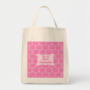 Tote Bag Pink Damask Baby C'est un nom de fille Personnalis