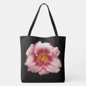 Tote Bag Pink Daylily Bloom sur Black Floral (Dos)
