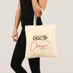 Tote Bag Pink Disco Ball Bachelorette Disco Crew<br><div class="desc">Sac fourre-tout de soirée disco avec une boule disco pour le O entouré d'étoiles en rose et noir. Disco sac fourre-tout d'équipe pour la fête de la mariée avec un design de typographie en noir et rose avec le nom de la mariée et la date.</div>