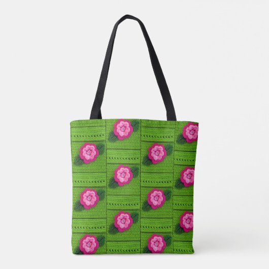 Tote Bag Pink Flower Spring Vert Artiste Crochet Imprimer (Dos)