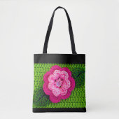 Tote Bag Pink Flower Spring Vert Artiste Crochet Imprimer (Devant)