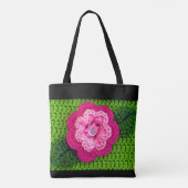 Tote Bag Pink Flower Spring Vert Artiste Crochet Imprimer (Dos)