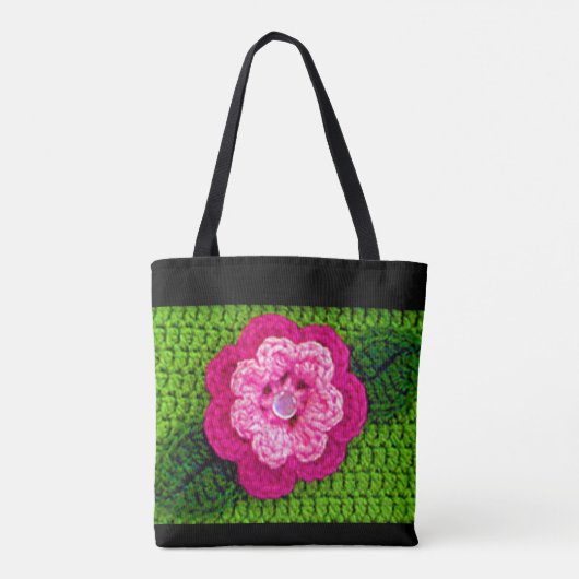 Tote Bag Pink Flower Spring Vert Artiste Crochet Imprimer (Dos)