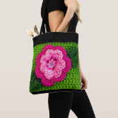 Tote Bag Pink Flower Spring Vert Artiste Crochet Imprimer (De près)