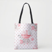 TOTE BAG PINK & GRAY BÉBÉ FILLE PASTEL PRAM BOOTIES (Devant)