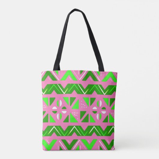 Tote Bag Pink & Green African Pattern (Dos)