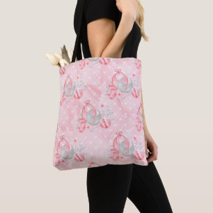 TOTE BAG PINK & GRIS BÉBÉ FILLE BIBS PASTEL