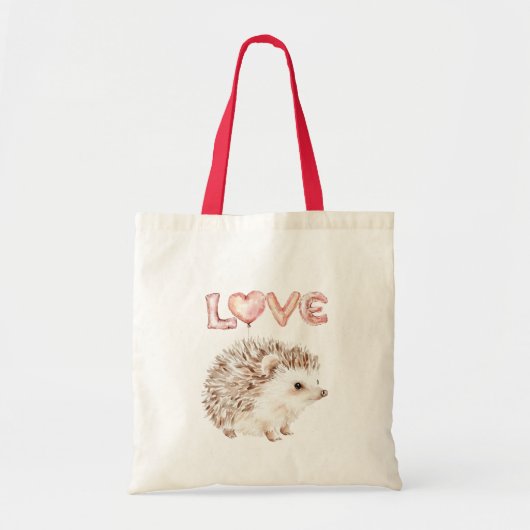 Tote Bag Pink Heart Love Balloons Cute Hedgehog (Devant)