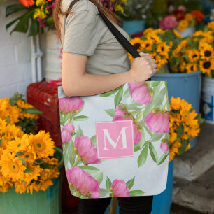 Tote Bag Pink Joli Monogramme Floral Personnalisé