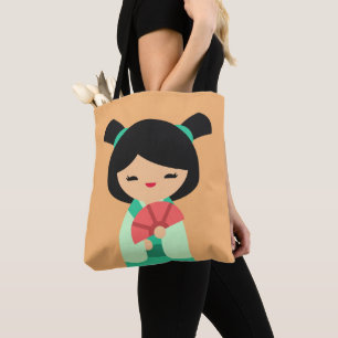 Tote Bag Pink Kokeshi poupées japonaises