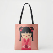 Tote Bag Pink Kokeshi poupées japonaises (Devant)