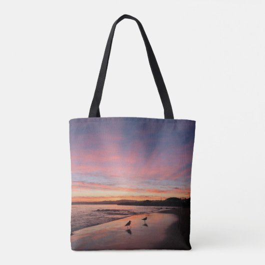 Tote Bag Pink Morning Sky à la plage (Dos)