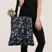 Tote Bag Pink Navy Elegant Tendance Nom initial Monogramme (De près)