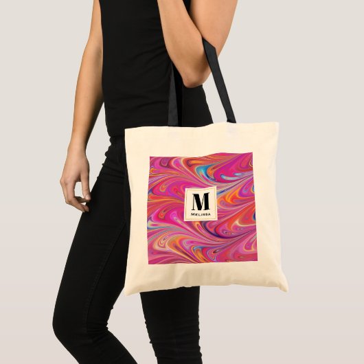 Tote Bag Pink Orange tourne Super Design Monogramme (Devant (produit))