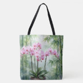 Tote Bag Pink Orchid Plant On Bamboo Background (Devant)