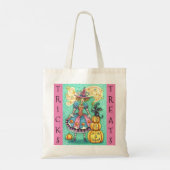 TOTE BAG PINK PARTY WITCH, MAGIC BLACK CHAT TRICK OU TRAITE (Dos)