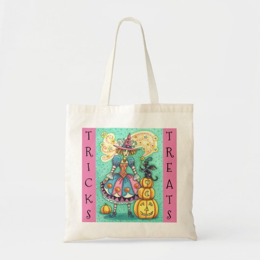 TOTE BAG PINK PARTY WITCH, MAGIC BLACK CHAT TRICK OU TRAITE (Devant)