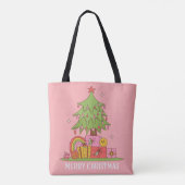 Tote Bag Pink Peace, Love & Joy Arbre de Noël Rétro (Dos)
