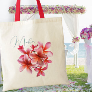Tote Bag Pink Plumeria Bridesmaid Cadeau personnalisé