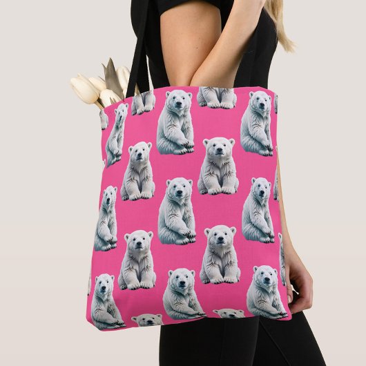 Tote Bag Pink Polar Bear Pattern Design