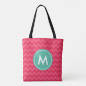 Tote Bag Pink Preppy Chevron Monogramme Personnaliser (Dos)