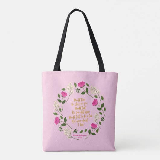 Tote Bag Pink Purple Floral William Shakespeare Never Doubt (Dos)
