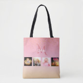 Tote Bag Pink rose or photo nom monogramme (Devant)