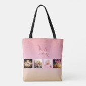Tote Bag Pink rose or photo nom monogramme (Dos)