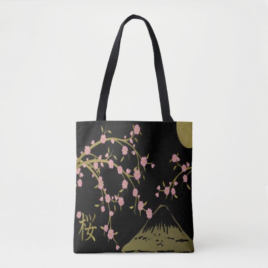 Tote Bag Pink Sakura Gold Noir Écran Japonais Panier (Devant)