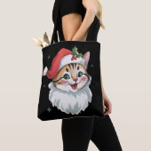 Tote Bag Pink Santa Hat Retro Cute Kitty Cat Christmas  (De près)