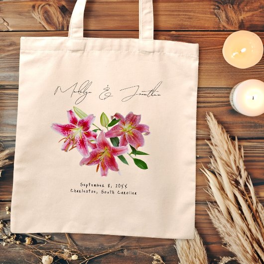 Tote Bag Pink Stargazer Lys Mariage Bienvenue Fourre-tout