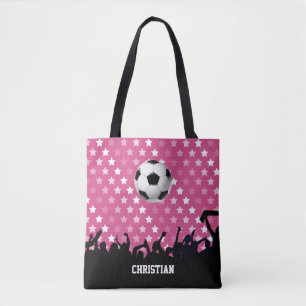 Tote Bag Pink Stars Soccer Ball and Fans