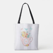 Tote Bag Pink Teapot with Flowers & Butterflies (Dos)