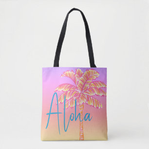 Tote Bag Pink Tropical Coucher de soleil Palm Tree Aloha Ex
