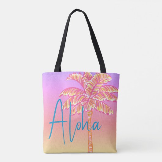 Tote Bag Pink Tropical Coucher de soleil Palm Tree Aloha Ex (Dos)