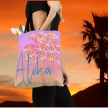 Pink Tropical Coucher de soleil Palm Tree Aloha Ex